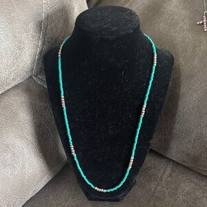 Turquoise and Silver seed Beaded Necklace